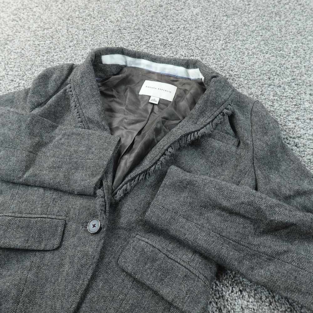 Banana Republic Blazer Womens 0 Gray Wool Herringbone Sport Coat Suit Jacket Top